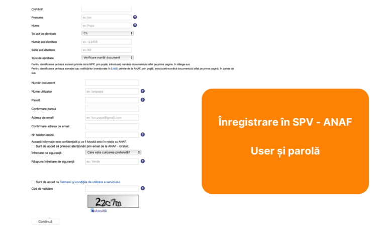 Înregistrare SPV parolă